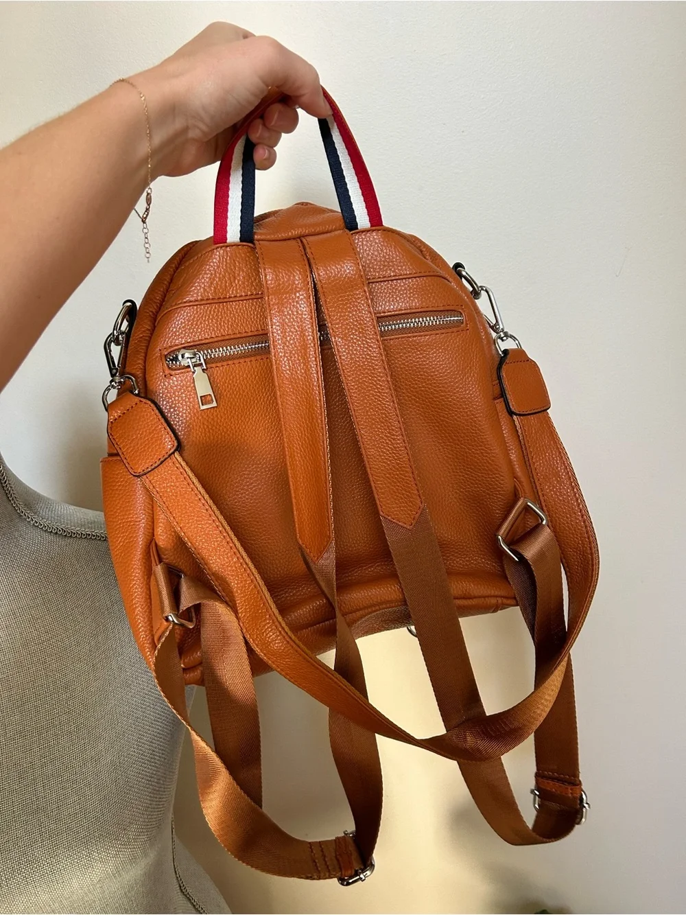 Tan Faux Leather Backpack Purse - Convertible Shoulder & Crossbody